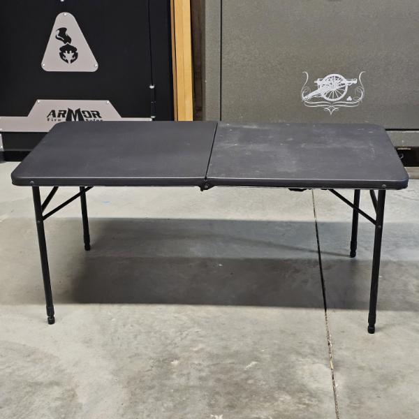 Mainstays 4' Long, 21" Tall, Fold-In-Half Adjustable Black Plastic Folding Utility Table Model NT519