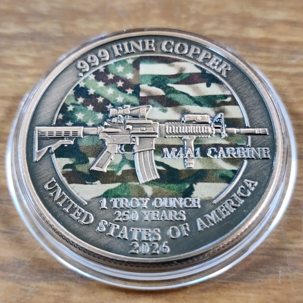 2026 M4A1 Carbine W/ Camo Flag .999 FINE Copper 1 TROY OUNCE 250 Year Anniversary