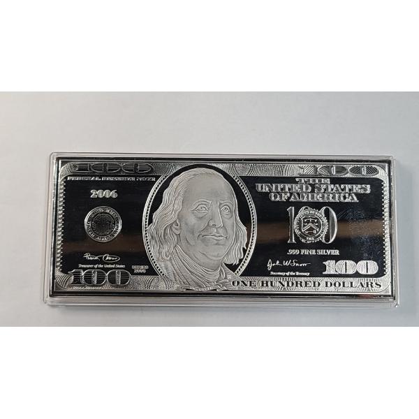 Washington Mint 2006 $100 Benjamin Franklin 4 Troy Ounces .999 Fine Silver Bar
