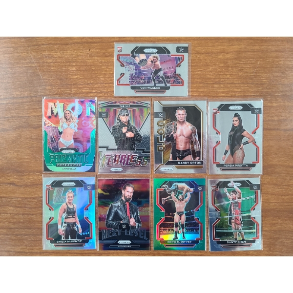 Lot of 9 Assorted 2022 Topps WWE Wrestling Trading Cards Ft. Seth Rollins, Miz & More!
