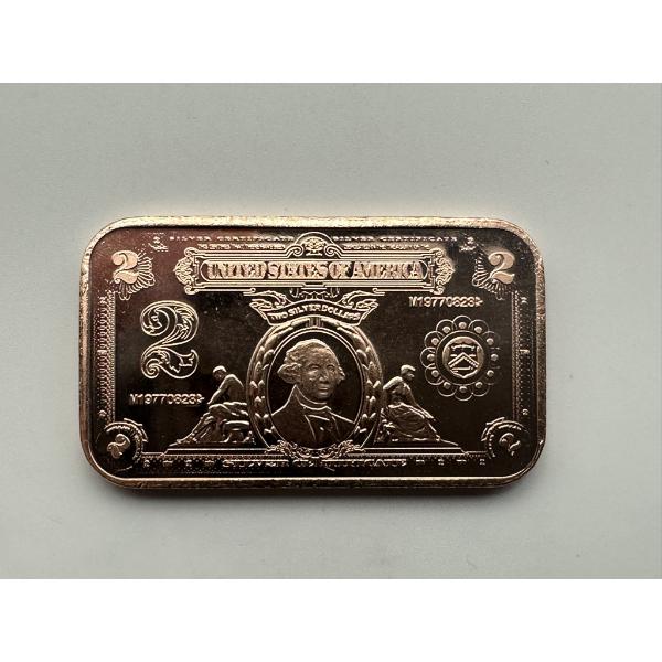 $2 George Washington 'Silver Certificate' 1oz .999 Copper Bar