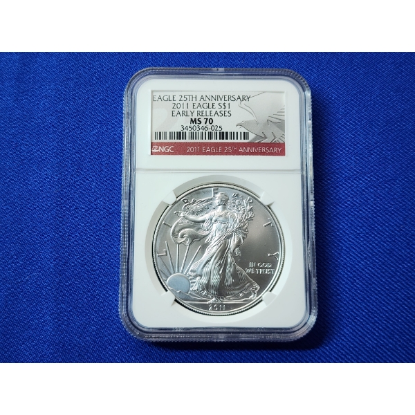 2011 25th Anniversary $1 Silver Eagle 1 oz Fine Silver Graded MS 70 by NGC