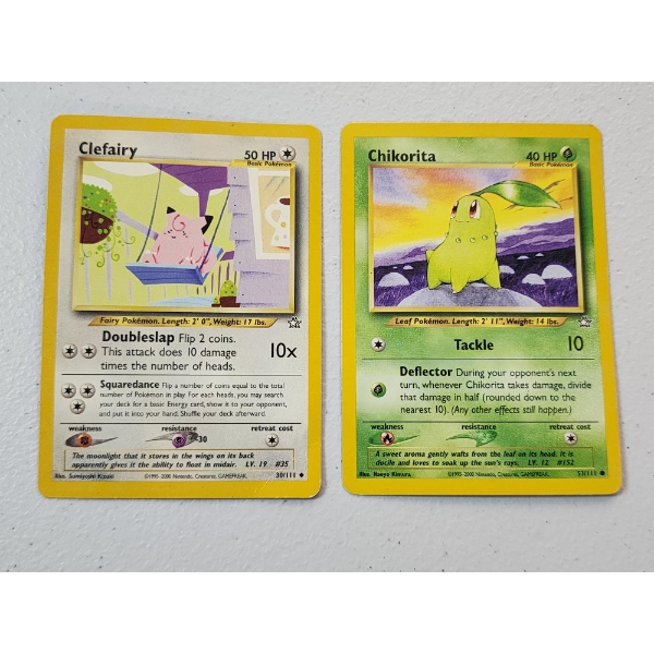 Two Vintage Pokemon Cards: Clefairy 30/111 & Chikorita 53/111