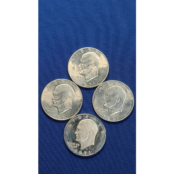 (4) 1971-S Eisenhower 40% Silver Dollars - Face Value: $4.00