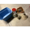 Image 6 : *Pick Up At Mantua Home-No Shipping Available* Blue Storage Tote with Miscellaneous Items - Ceramic 