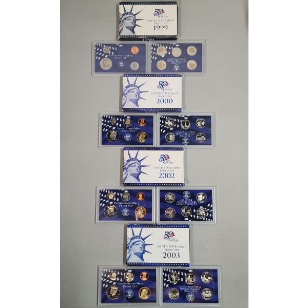 Assorted Collection Of United States Mint Proof Coin Sets - 1999, 2000, 2002, 2003