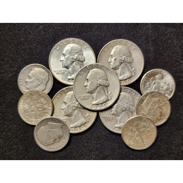 $1.85 Face Value in Assorted 90% Silver United States Coins - Quarters