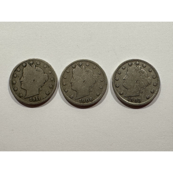 1903, 1906 & 1911 U.S. V Nickels - All 3 For One Bid - 3 Great Coins