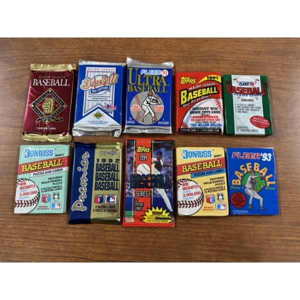 10 - Unopened VINTAGE Baseball Card Wax Packs - Mint Condition - Rookie Cards