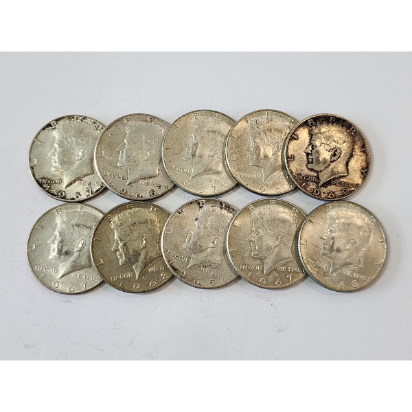 $5.00 Face Value of Assorted Years 40% Silver Kennedy Half Dollars