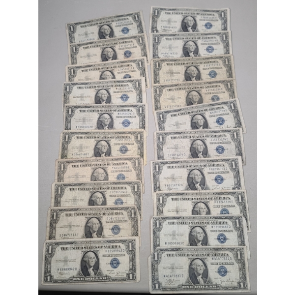 Lot Of (20) Assorted Series United States $1 Silver Certificates - Face Value: $20.00