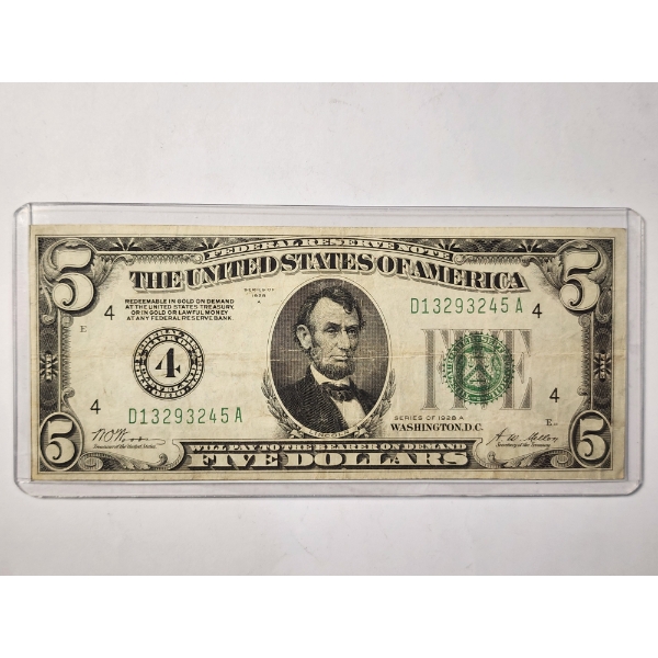 Series of 1928A ~ United States Federal Reserve $5 Bank of Cleveland Redeemable in Gold Note