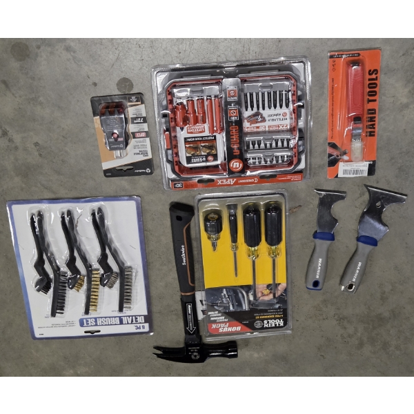 All New! Screw Driver Set, Southwire Hammer, Fastening Set, Detail Brushes & More!