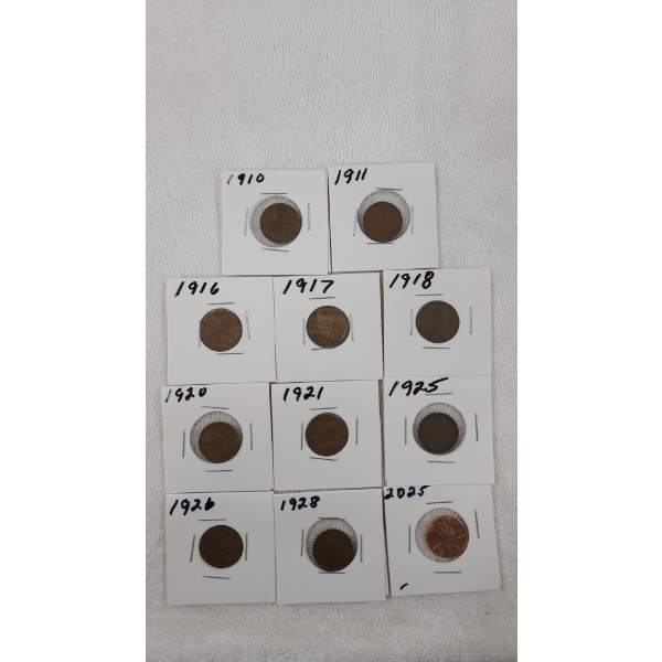 (10) Assorted Years Lincoln Wheat Cents & 2025 Lincoln Cent - Face Value: $0.11