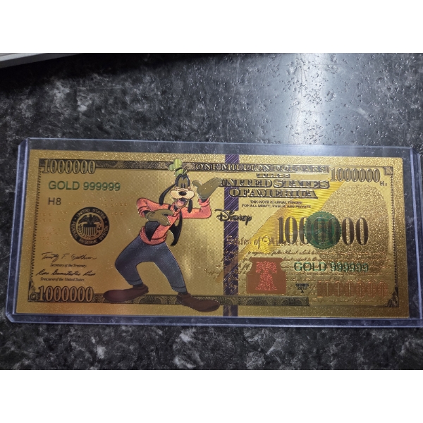 Rare Disney Goofy Gold Foil .999999 24K Note In Holder