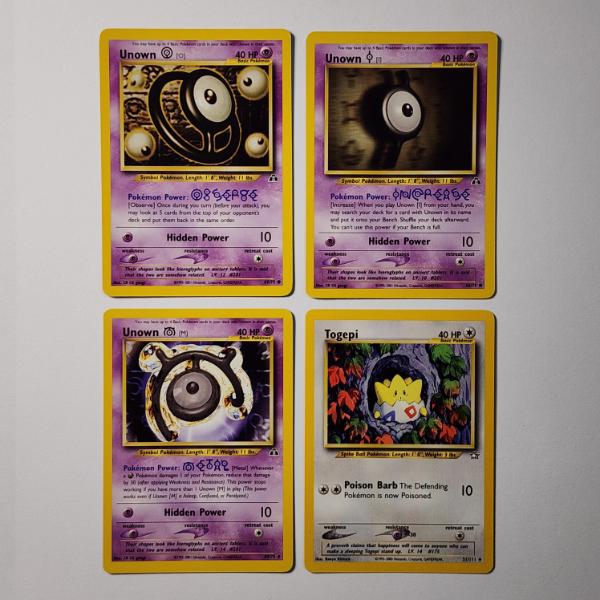 Four Vintage Pokemon Trading Cards Including Togepi & Unown Cards ~ All Near Mint