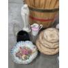 Image 2 : Vintage Wooden Apple Basket And Glassware Collection Including  Clock, Plates, Statue & More
