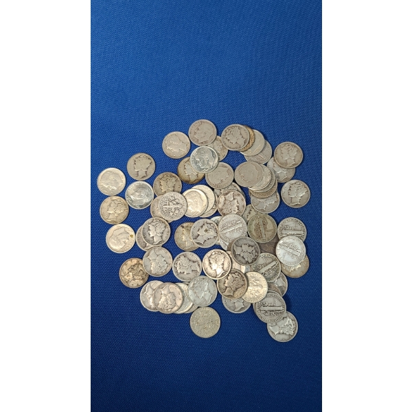 Assorted Years 90% Silver Mercury Head/Roosevelt Dimes - Face Value: $7.00