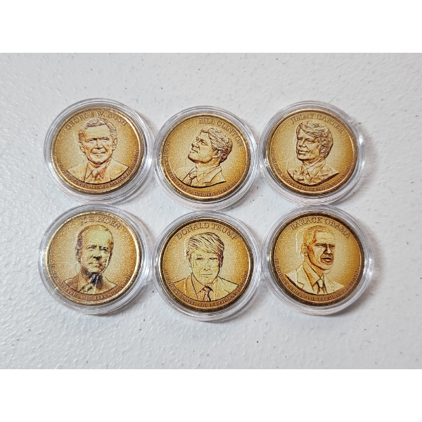 x6 United States Presidential $1 Coins - Colorized Portraits - Face Value: $6.00