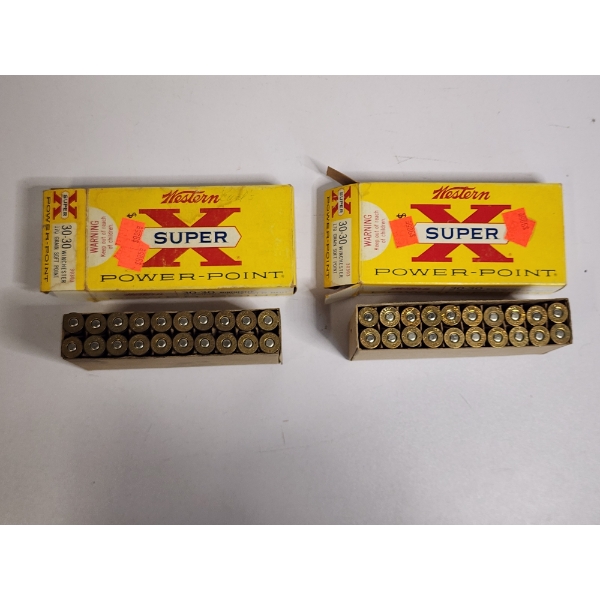 2 Full Boxes of Vintage Western Super-X Power-Point 30-30 Ammo - 40 Cartridges Total