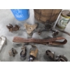 Image 4 : Vintage Collectables Including Small Wood Barrel, Plastic Paint Pail, Corn Knife, Oil Cans, Leather 