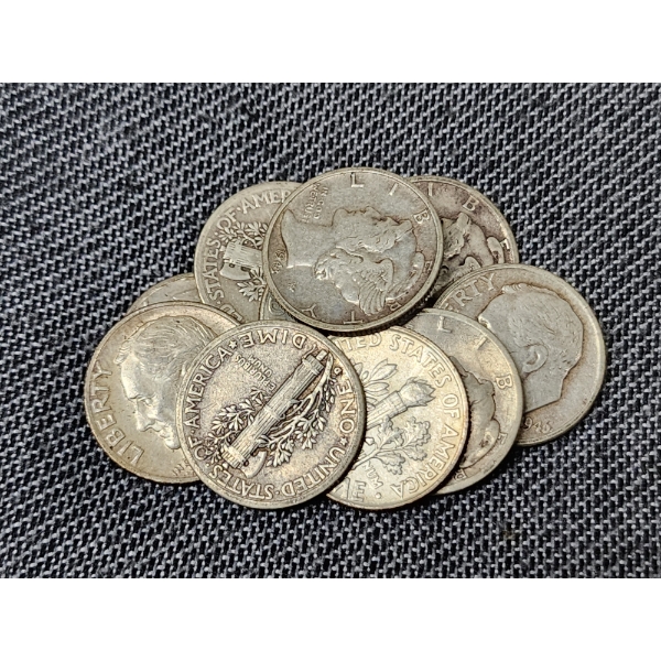 $1.00 Face Value in Assorted 90% Silver United States Dimes 
