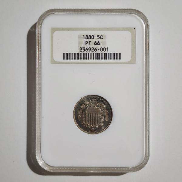 NGC PF66 GRADED 1880 United States PROOF Shield Nickel 