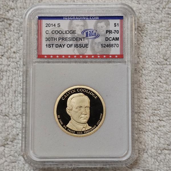 2014-S $1 Calvin Coolidge Presidential Dollar certified as PR-70 Deep Cameo (DCAM) by IGS Grading