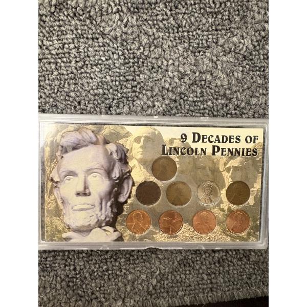 9 Decades of Lincoln Pennies Novelty Coin Collection Set