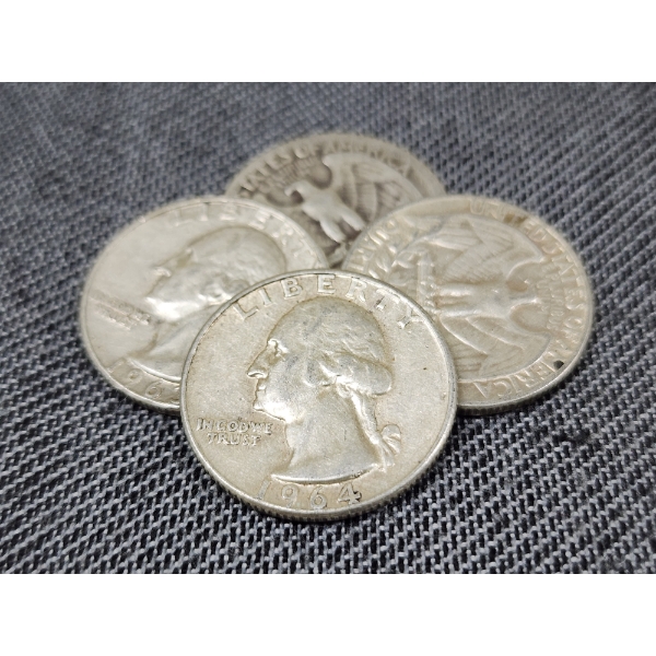 Four 90% Silver United States Washington Quarter Dollars ~ $1.00 Face Value