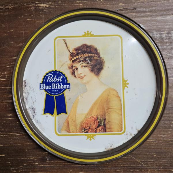 Vintage 12" Pabst Blue Ribbon Beer Gibson Girl Metal Serving Tray Sign