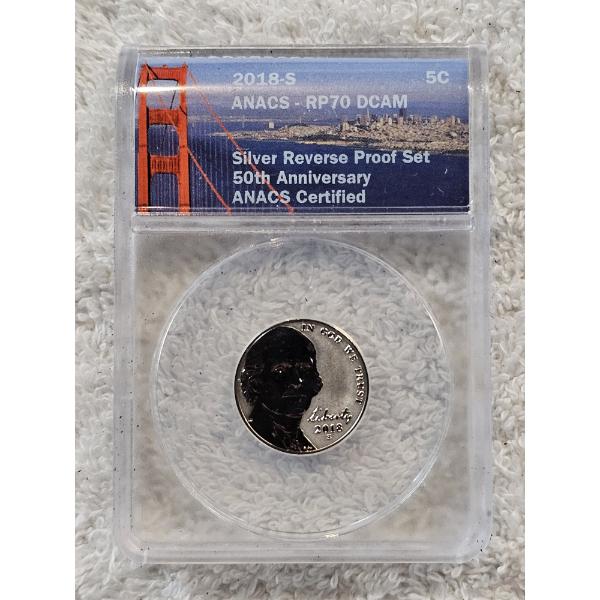 ANACS RP70 DCAM Reverse Proof Certified 2018-S Reverse Proof Jefferson Nickel (5¢)