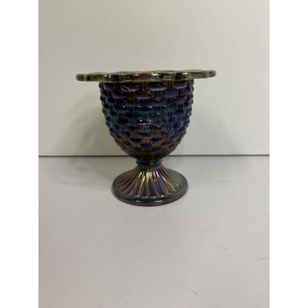 Blue Carnival Glass Dish - Multicolored Tint