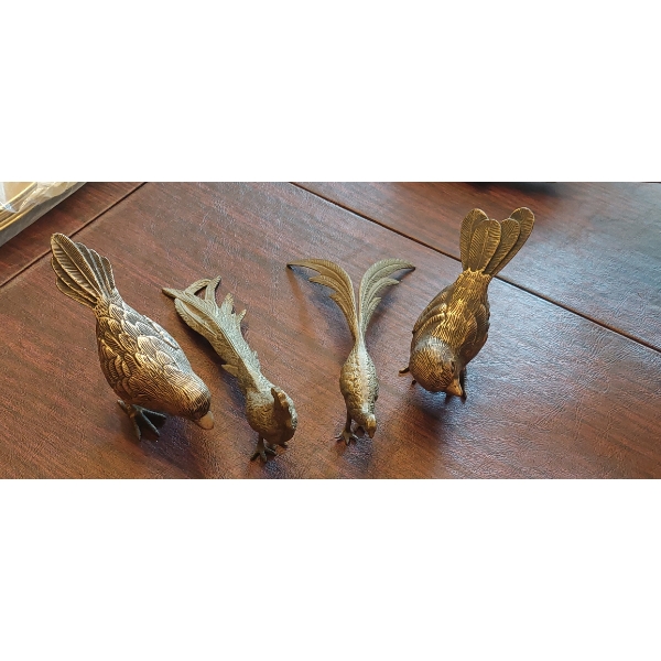 Vintage Metal Table Decor  - White Metal Birds &  Brass Pheasants