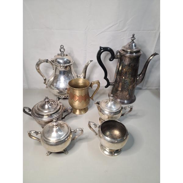 Collection Of Assorted Silverplated & Brass Serveware - Total Weight: 7.6 LBS