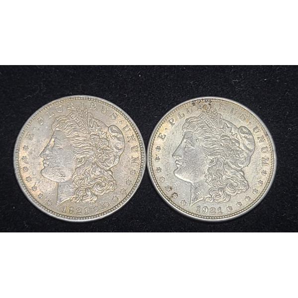 (2) 1921 90% Silver Morgan Dollars 