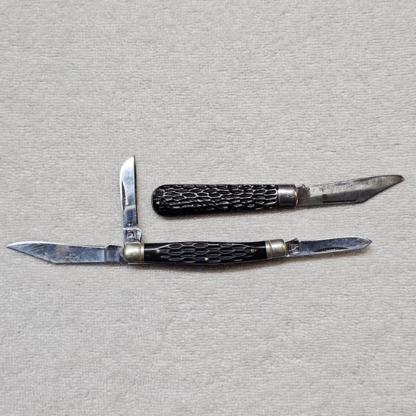 Two Vintage Pocket Knives with Black Jigged Bone Handles