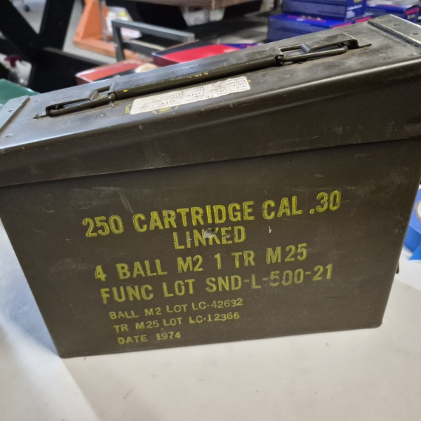 AMMO - U.S. MILITARY METAL AMMO BOX - HINGED - LOCKS - SEE PICS