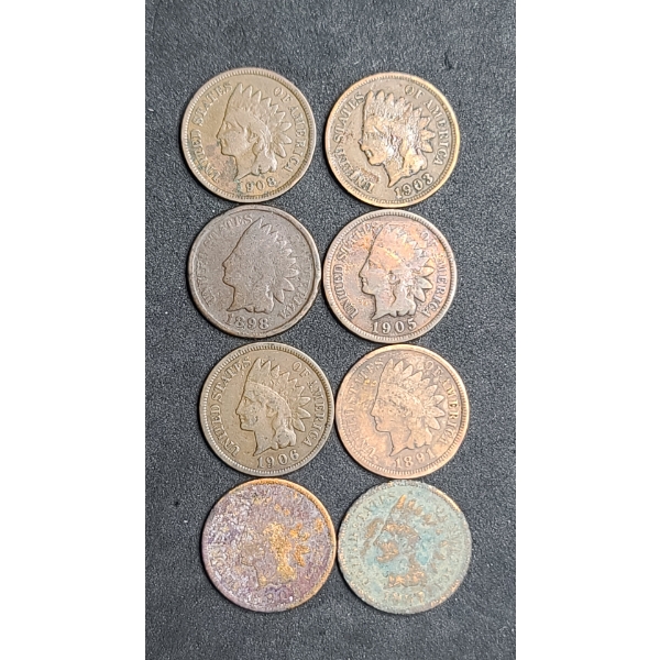(8) Assorted Years Indian Head Cents - Face Value: $0.08