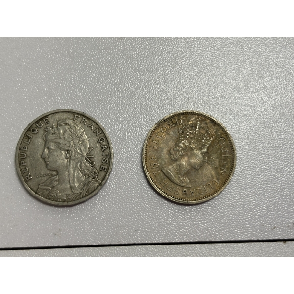 2 Foreign Coins - 6 Coin tubes - 1963 Hong Kong 50 Cents Coin 
