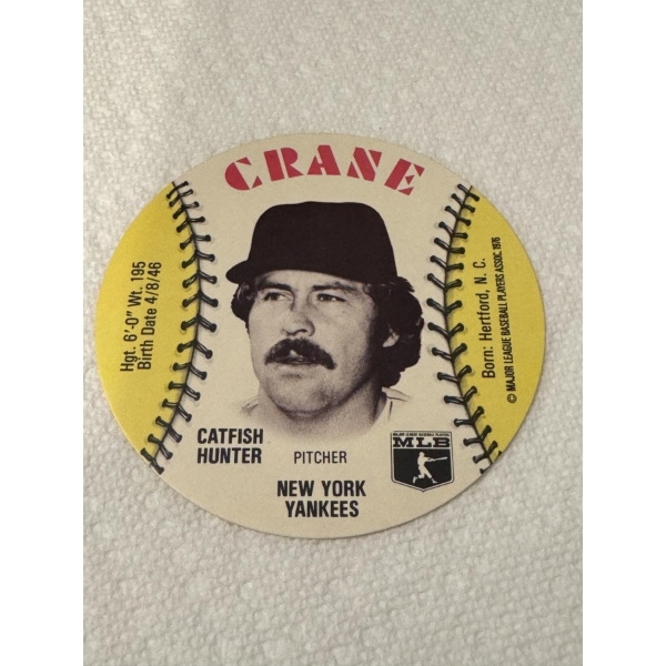 1976 Catfish Hunter Crane Isaly's Disc Baseball Card - Mint Condition
