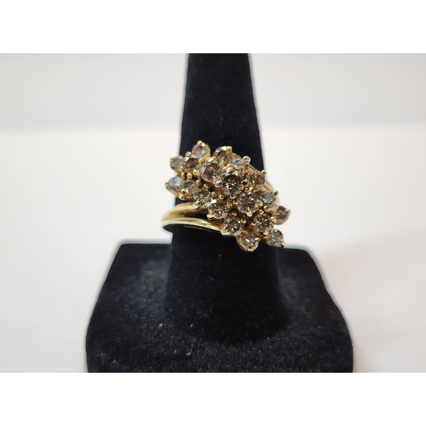 Incredible 14K Yellow Gold Stacked Cluster Diamond Cocktail Ring - Size 6.5 - TW: 7.7g