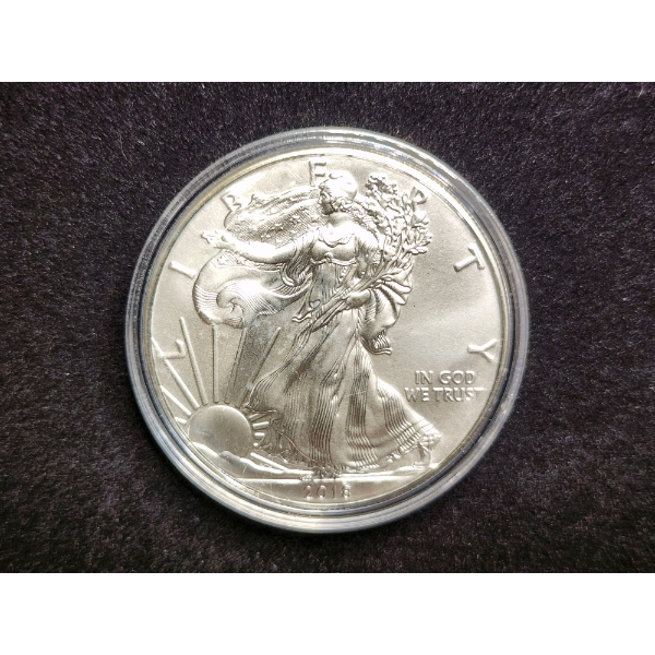 1 Oz .999 Fine Silver 2018 American Eagle Round in Capsule Protector