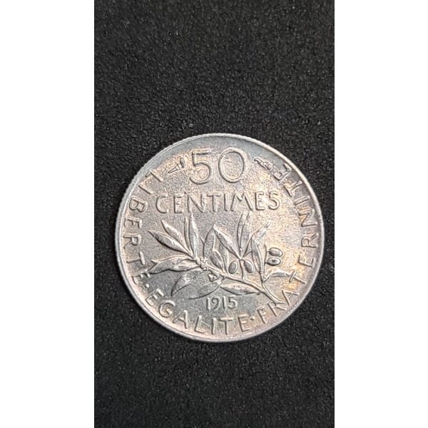 1915 France 50 Centimes Coin With 0.8350 Fineness - ASW: 0.0671oz