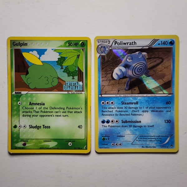 Two Vintage Holo Pokemon Trading Cards Including Rare Poliwrath 
