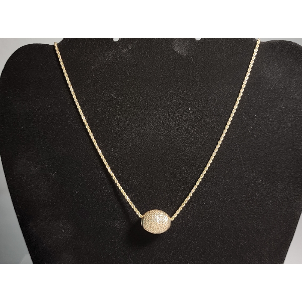 14K Yellow Gold Chain Necklace with Textured Pendant 18"" TW: 4.8g