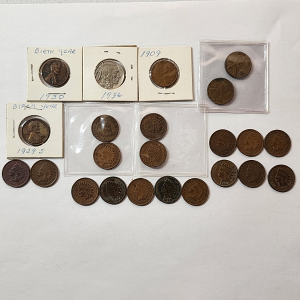 Nice Lot of Old U.S. Coins Including Various Indian Head Cents, Wheat Cent, & Buffalo Nickel