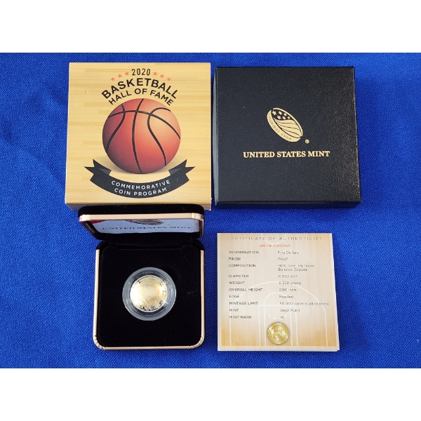 2020-W Basketball Hall of Fame Commemorative $5 Gold Proof - 90% Gold - 8.359g w/ Box & CoA