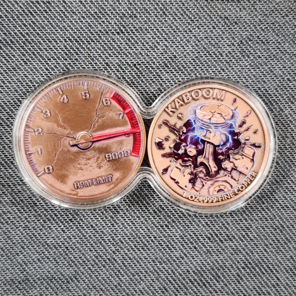Incredible 2 Coin Display Case Ft. Two Separate 1 Oz Copper Rounds Each FT. Speedometer & Piston