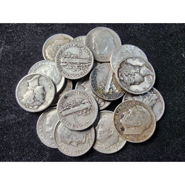 Lot of 17 Assorted 90% Silver Roosevelt & Mercury Dimes - $1.70 Face Value Total